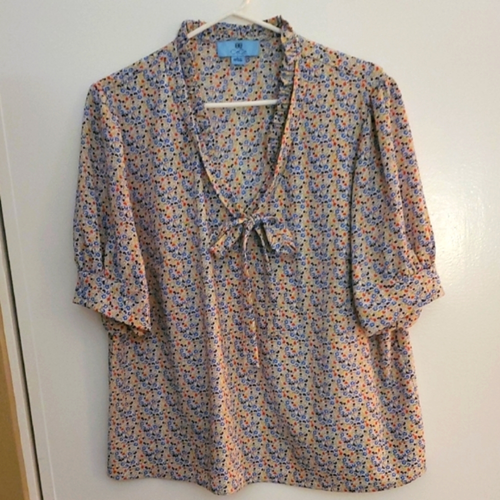 CeCe Multicolor Floral Blouse with Bow